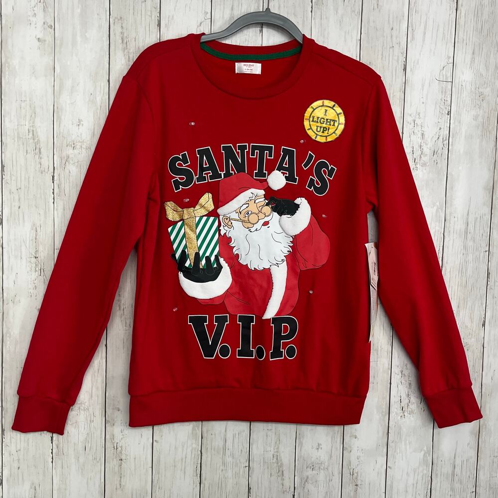 Holiday Time Santa's VIP Long Sleeve Light Up Christmas Holiday Pullover Sweater